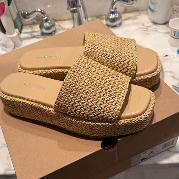Marc Fisher Shoes - Marc Fisher Tan Woven Platform Slides